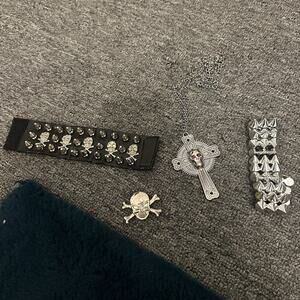 Metal Cross Skull Goth Punk Spike Necklace Bracelet Costume Jewelry